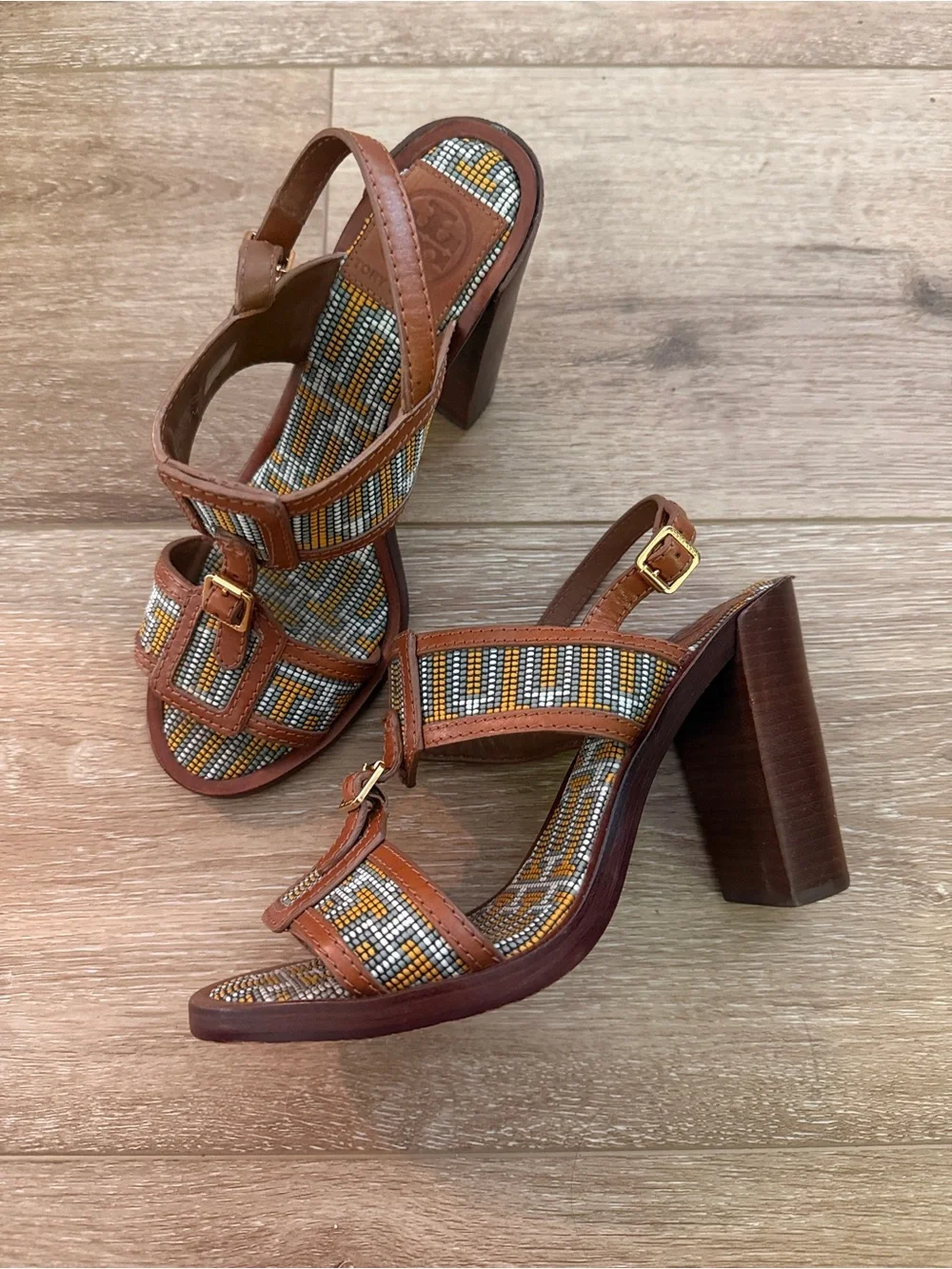 Tory Burch Florian Aztec Block Heel Sandal Size 8